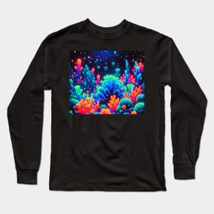 uv reactive Neon Coral Reef Underwater Scene Long Sleeve T-Shirt